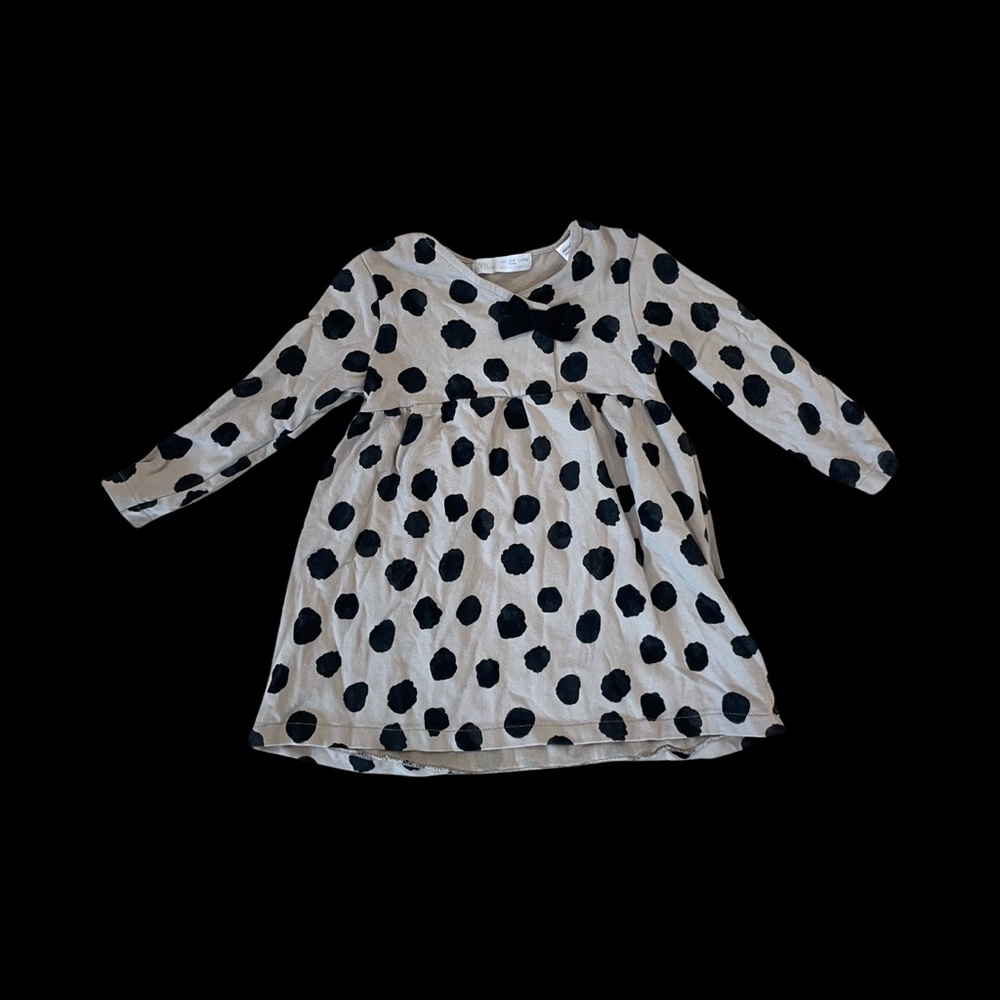 GUC Zara Toddler Girl 3/4 Cream/Black Polka Dot Dress